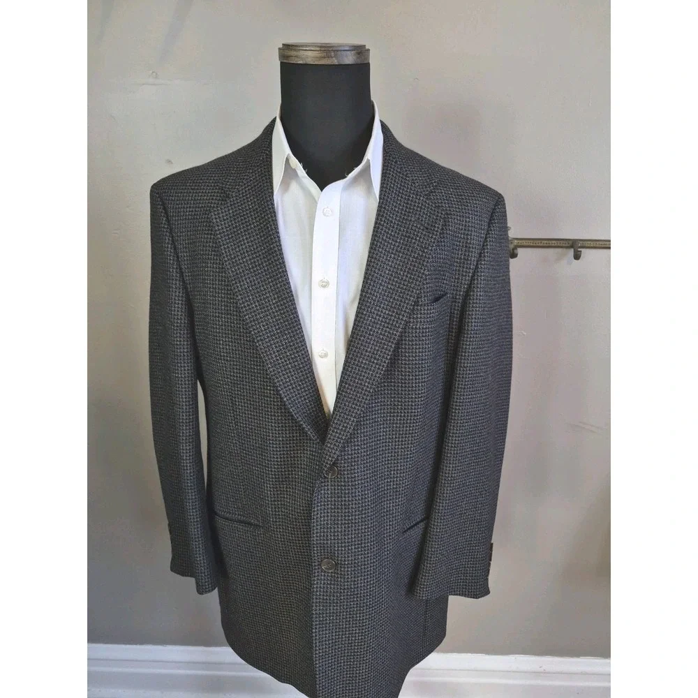 Hart Schaffner Marx Mens Wool Sports Coat 43L Black Multicolor USA 2 Button H503